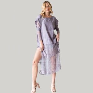 Fabulous Boho Style Maxi Length Top Mineral Washed Billowy Layered Mesh & Lace